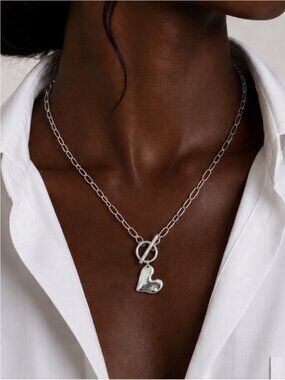 New! Silver Heart Paperclip Link Chain Necklace (1005) NWOT